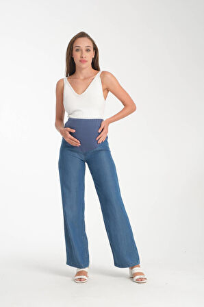 IŞŞIL 4563-Lyocell Esnek Karın Bandlı Hamile Bol Paça Pantolon
