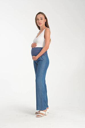 IŞŞIL 4563-Lyocell Esnek Karın Bandlı Hamile Bol Paça Pantolon