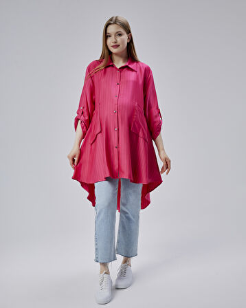 IŞŞIL 50866-Çizgili OwerSize Hamile Spor Gömlek-Tunik