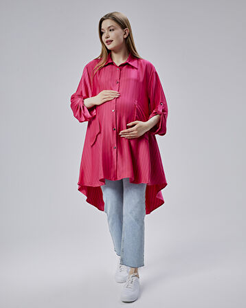 IŞŞIL 50866-Çizgili OwerSize Hamile Spor Gömlek-Tunik