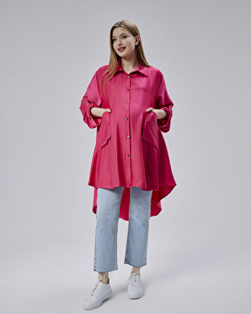 IŞŞIL 50866-Çizgili OwerSize Hamile Spor Gömlek-Tunik