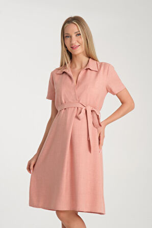 IŞŞIL E173-Kruvaze Yaka Emzirme Detaylı Hamile Giyim Elbise