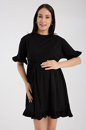 IŞŞIL 1169-FırFırlı Kol Pamuk Penye Hamile Giyim OverSize Tunik