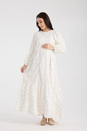 IŞŞIL 34548-Aplikeli Brode OverSize Hamile Giyim Elbise