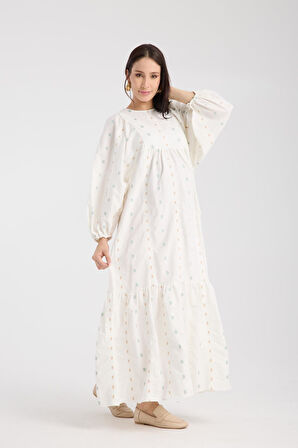 IŞŞIL 34548-Aplikeli Brode OverSize Hamile Giyim Elbise