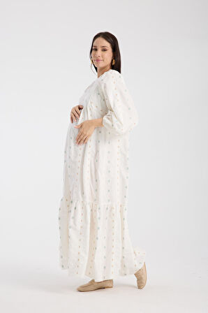 IŞŞIL 34548-Aplikeli Brode OverSize Hamile Giyim Elbise
