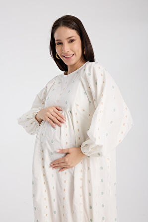 IŞŞIL 34548-Aplikeli Brode OverSize Hamile Giyim Elbise