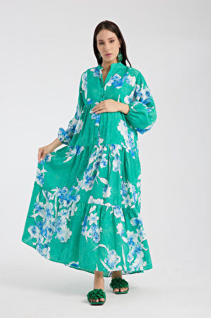 IŞŞIL 34951-Lyosell Çiçekli OverSize Hamile Giyim Elbise