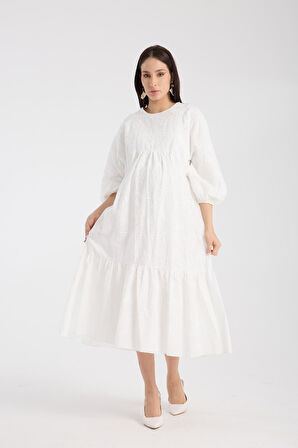 IŞŞIL 34910-Brode Nakış OverSize Hamile Giyim Elbise