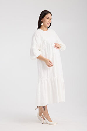IŞŞIL 34910-Brode Nakış OverSize Hamile Giyim Elbise