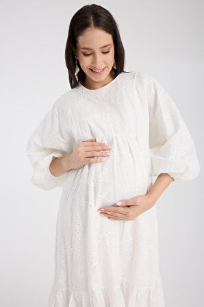 IŞŞIL 34910-Brode Nakış OverSize Hamile Giyim Elbise