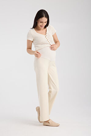 IŞŞIL 4564-Esnek Karın Banlı Hamile Giyim Bol Paça Kumaş Pantolon