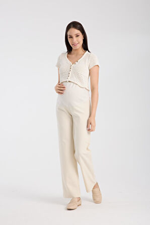 IŞŞIL 4564-Esnek Karın Banlı Hamile Giyim Bol Paça Kumaş Pantolon