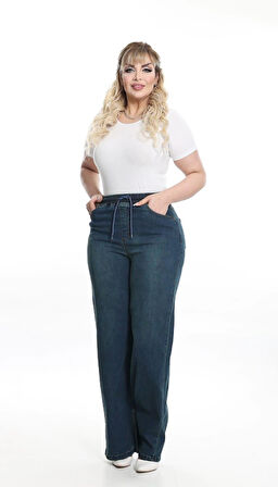 IŞŞIL 506-İp Bağlamalı Lastikli Bel Büyük Beden Kot Pantolon