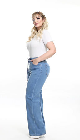 IŞŞIL 506-İp Bağlamalı Lastikli Bel Büyük Beden Kot Pantolon