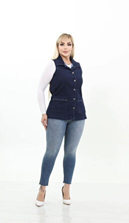 IŞŞIL 300-Büyük Beden Esnek Cepli  Kot Yelek