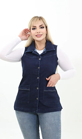 IŞŞIL 300-Büyük Beden Esnek Cepli  Kot Yelek