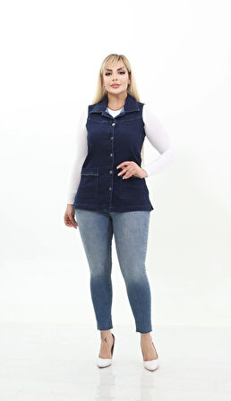 IŞŞIL 300-Büyük Beden Esnek Cepli  Kot Yelek