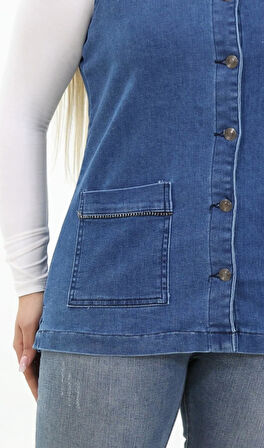 IŞŞIL 300-Büyük Beden Esnek Cepli  Kot Yelek