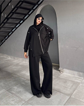 IŞŞIL 72068-Hakim Yaka Metal Düğmeli Esnek Penye Pantolon Takım