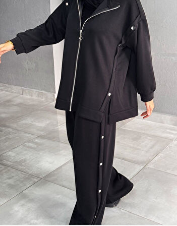 IŞŞIL 72068-Hakim Yaka Metal Düğmeli Esnek Penye Pantolon Takım