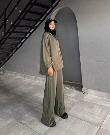 IŞŞIL 72068-Hakim Yaka Metal Düğmeli Esnek Penye Pantolon Takım