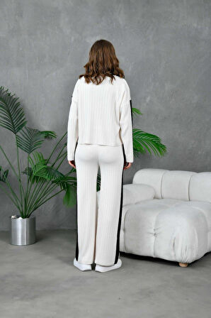 IŞŞIL 10858-Fermuarlı Yaka OverSize Pantolonlu Triko Takım