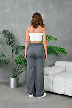 IŞŞIL 15995-Palazzo Kesim İp Bağlamalı Triko Pantolon