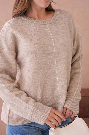 IŞŞIL 8623-Sıfır Yaka OverSize Triko SweatShirt Kazak