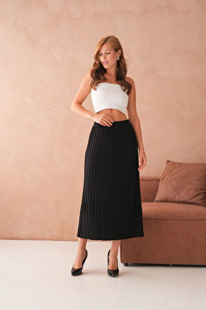 IŞŞIL 10574-Midi Boy Esnek Triko Kalem Etek