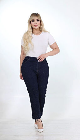 IŞŞIL 540-Büyük Beden Taşlı Bilek Boy Esnek Kot Pantolon