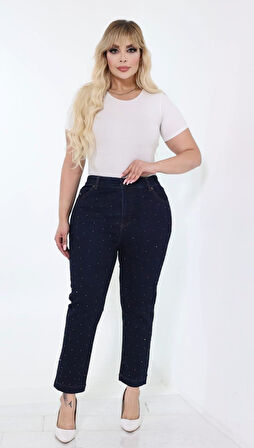 IŞŞIL 540-Büyük Beden Taşlı Bilek Boy Esnek Kot Pantolon