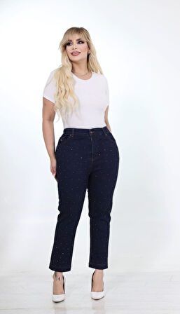 IŞŞIL 540-Büyük Beden Taşlı Bilek Boy Esnek Kot Pantolon