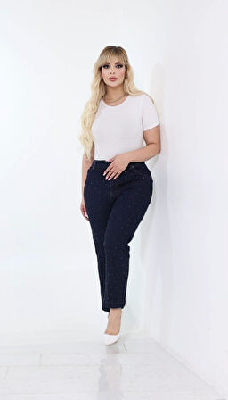 IŞŞIL 540-Büyük Beden Taşlı Bilek Boy Esnek Kot Pantolon