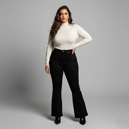 IŞŞIL 715-Büyük Beden İspanyol Paça Esnek Kot Pantolon