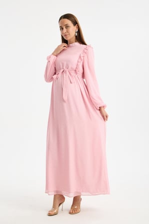 IŞŞIL M0024-Hakim Yaka Mini Leopar Desen Hamile Maxi Şifon Elbise