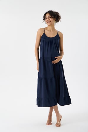 IŞŞIL 1077-Muslin Kumaş Askılı OverSize Hamile Askılı Elbise