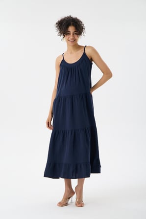 IŞŞIL 1077-Muslin Kumaş Askılı OverSize Hamile Askılı Elbise