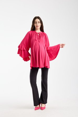 IŞŞIL 2618-Volanlı Kol Hamile Giyim OverSize Bluz-Tunik