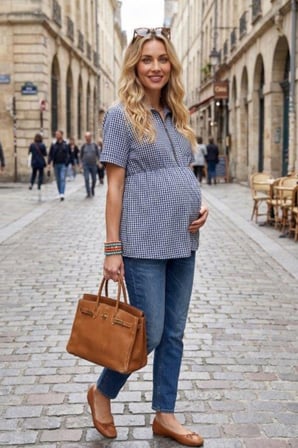 IŞŞIL B0014-Emzirme Detay Kareli Pamuk Hamile Giyim Gömlek