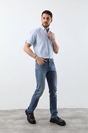 Erkek Likralı Regular Fit Düz Jean Pantolon Mavi