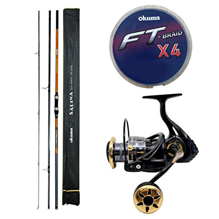 YekOutdoor Profesyonel Olta Seti Okuma Salina Surf 14' 420 cm 3 Parça Surf Kamışı&Kendo Black Bass GP6000 5+1BB Olta Makinesi