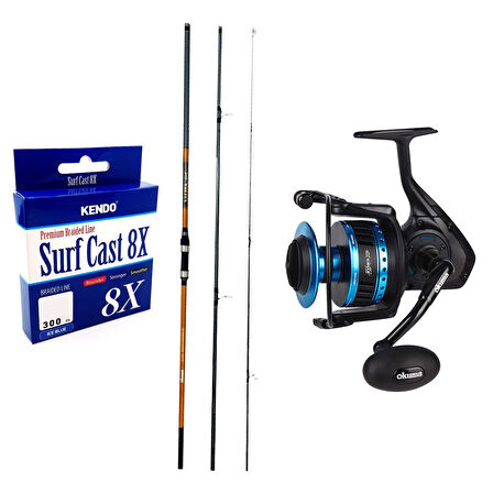 YekOutdoor Profesyonel Olta Seti Okuma Salina Surf 420cm 3 Parça Surf Kamışı&Okuma Azores ZXP-6000 6+1 bb Olta Makinesi