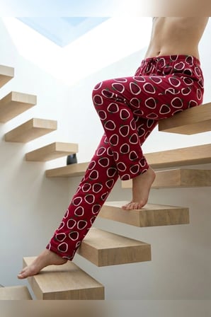 Büyük Beden Tek Alt Pijama Yumuşak Milan Kumaş İpli Bel Kırmızı Çilek Baskılı Loungewear Pantolon