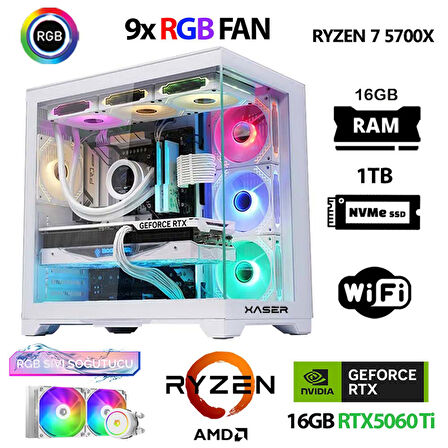 Xaser SovaX50 Ryzen 7 5700x 16GB Ram 1TB M.2 NVMe SSD 16GB RTX5060Ti Sıvı Soğutmalı Masaüstü Oyuncu Bilgisayarı
