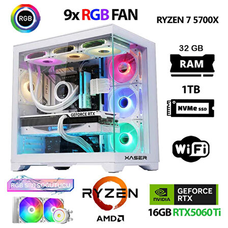 Xaser SovaX60 Ryzen 7 5700x 32GB Ram 1TB M.2 NVMe SSD 16GB RTX5060Ti Sıvı Soğutmalı Hazır Sistem Oyuncu Bilgisayarı