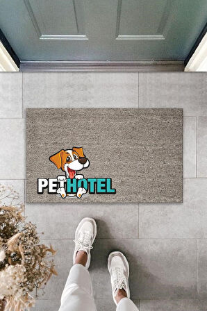 Dijital Baskı Gri Köpekli Pet Hotel Dekoratif Kapı Paspası K-2027