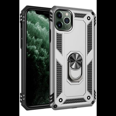 Apple iPhone 11 Pro Max Kılıf Sofya Yüzüklü Silikon Kapak - Gümüş