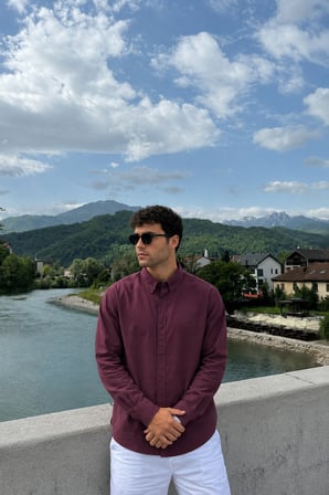 Erkek Minimal Baskılı Oversize Dokulu Gömlek Mürdüm