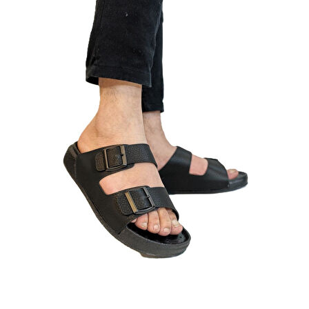 Pierre Cardin 7408 Siyah Çift Tokalı Yumuşak Taban Erkek Terlik